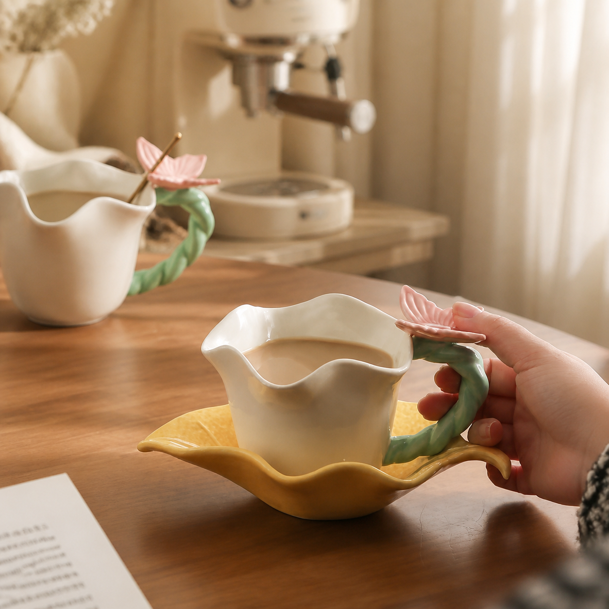 Butterfly Ceramic Cup and Saucer – Floral 250ml Coffee Tea Cup Set