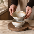Japanese Ceramic Rice Bowl – Rustic Wabi Sabi Flower Shaped Bowl