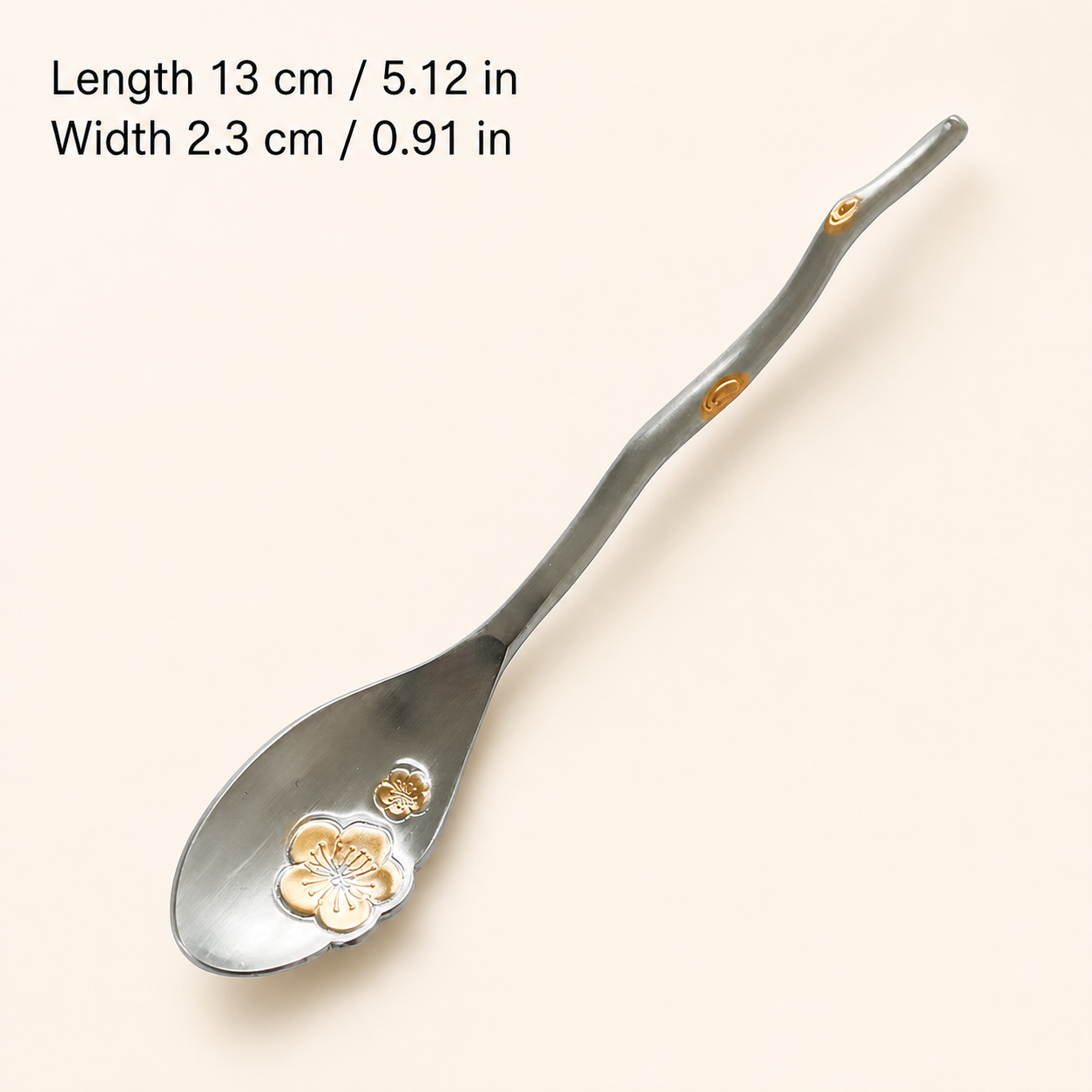 Cherry Blossom Stainless Steel Spoon & Fork, Japanese Floral Dessert Utensil, Gold Accent Coffee Tea Cutlery