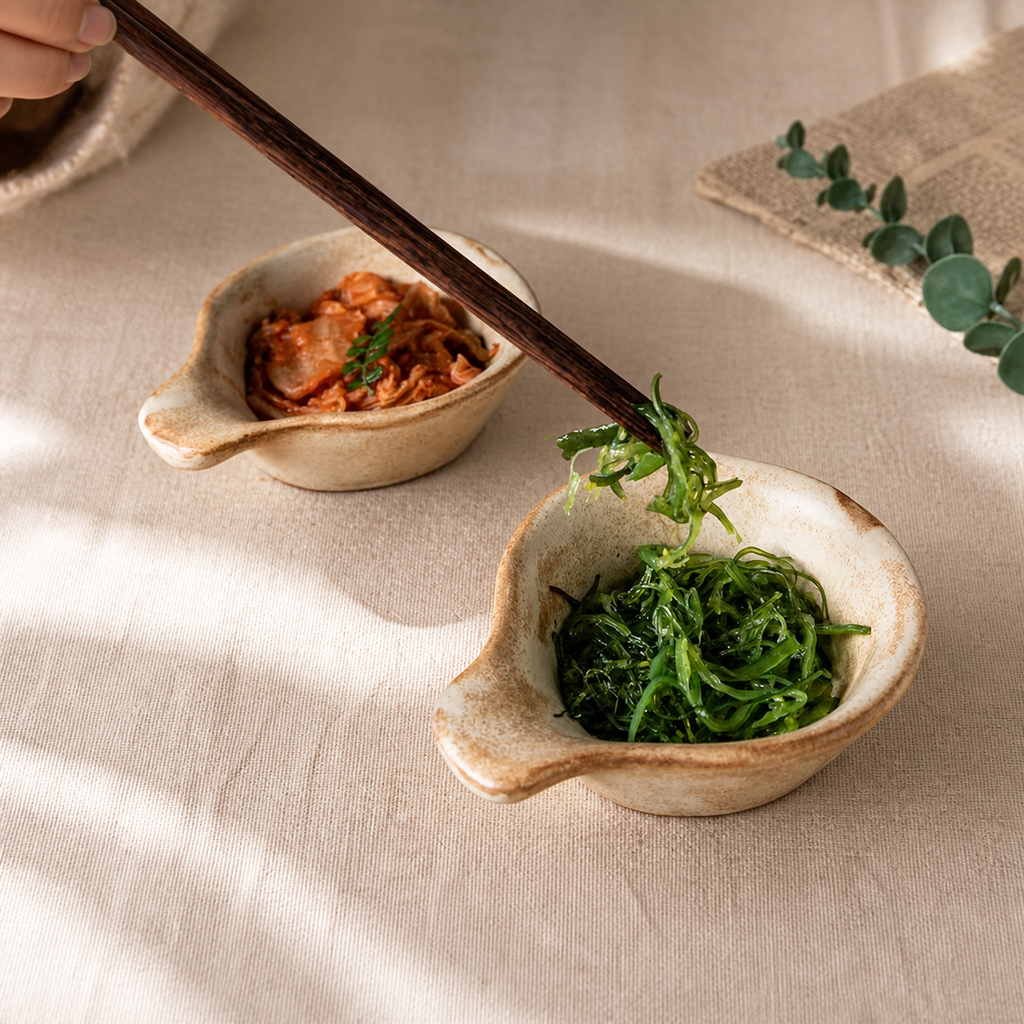 Japanese Ceramic Dipping Sauce Dish with Handle – Rustic Wabi Sabi Condiment Bowl
