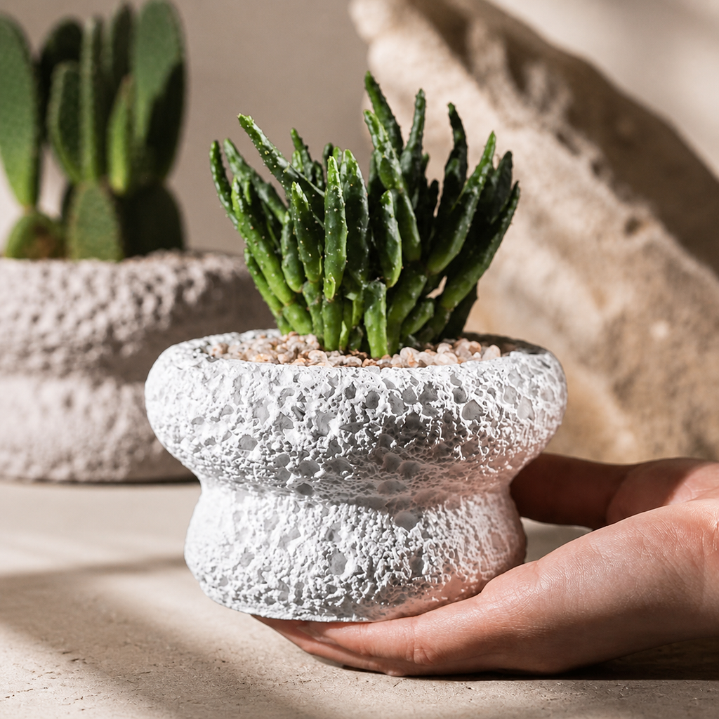 Textured Cement Succulent Planter – Nordic Volcanic Stone Style Cactus Pot, Modern Indoor Plant Decor