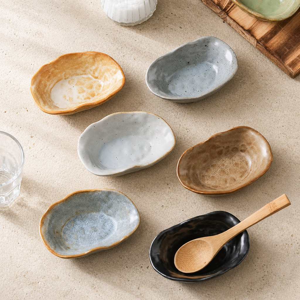 Japanese Ceramic Side Dish – 4 Inch Rustic Glazed Appetizer Bowl, Small Sauce Dish for Pickles, Snacks, Condiments & Sushi
