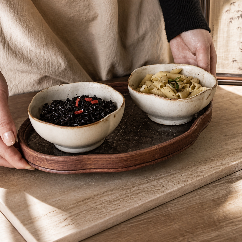 Japanese Ceramic Rice Bowl – Rustic Wabi Sabi Flower Shaped Bowl