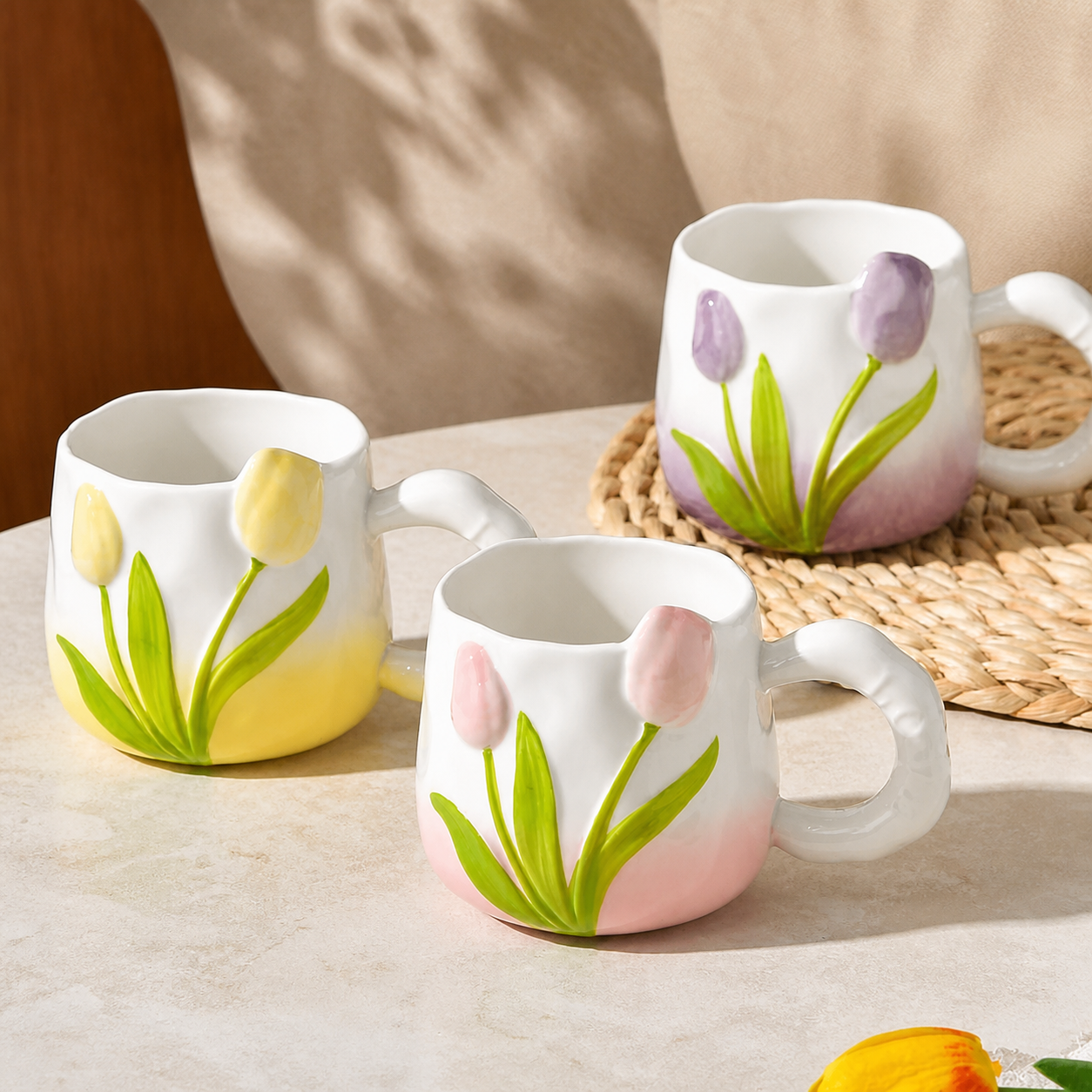 Tulip Ceramic Mug – 400ml Hand Painted Floral Coffee Cup