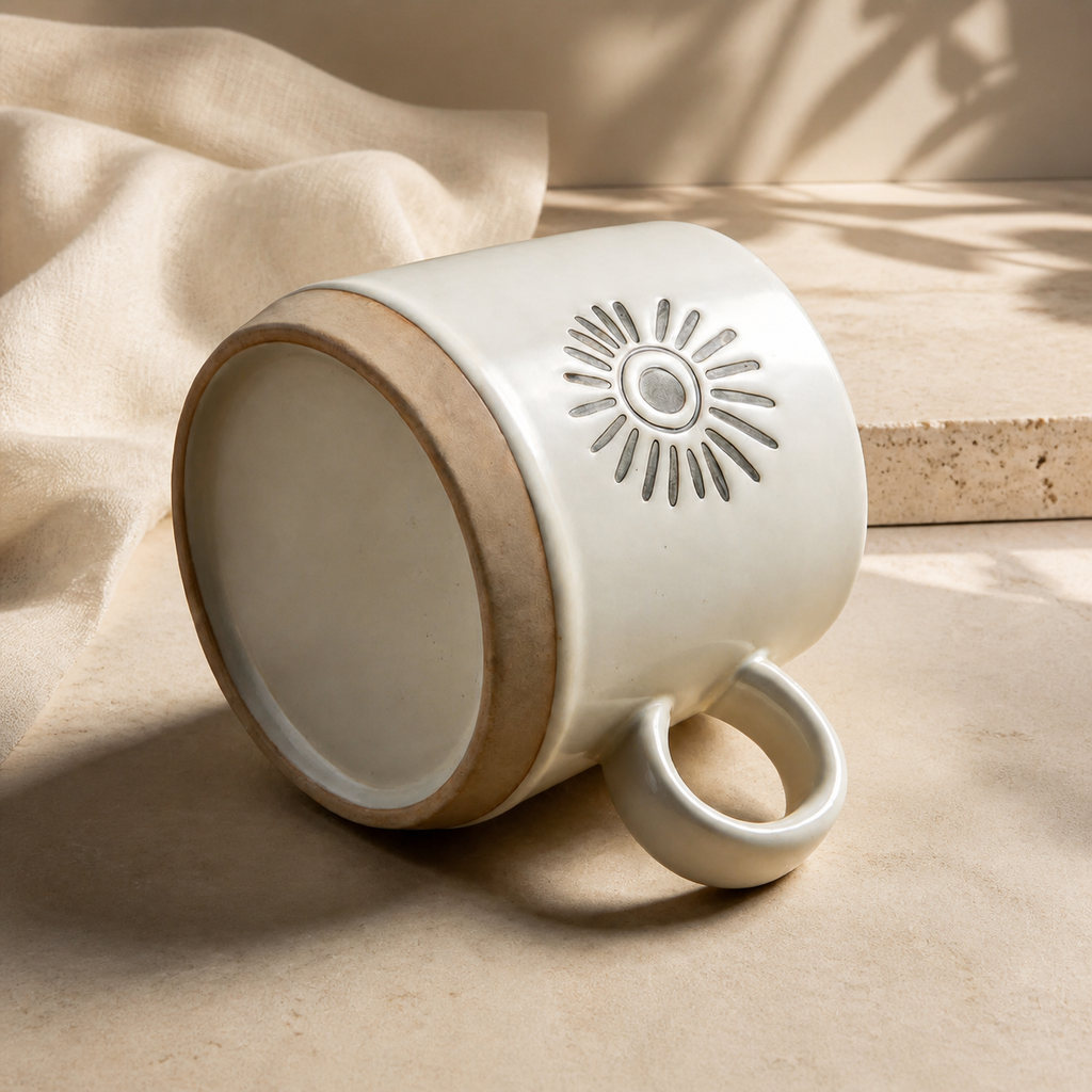 Celestial Ceramic Mug – 400ml Sun Moon Star Rustic Coffee Cup
