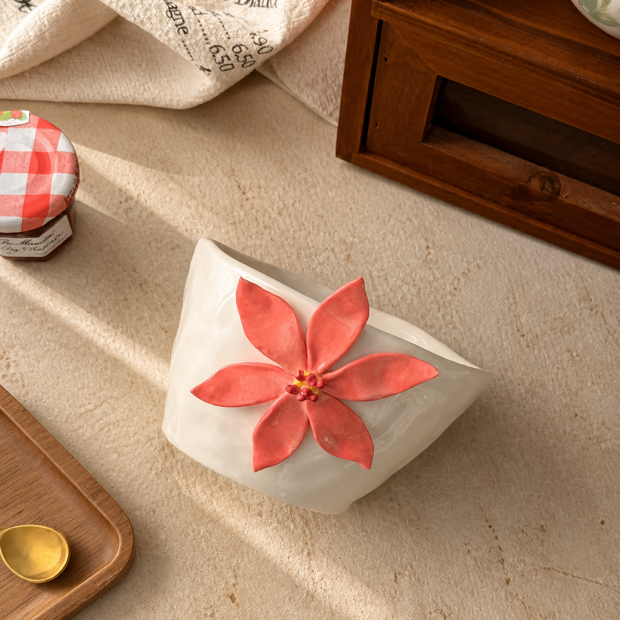 3D Floral Ceramic Mug – Handmade Style Flower Coffee Cup 260ml