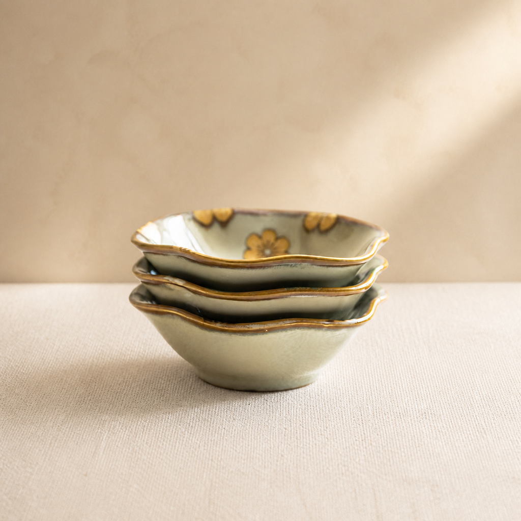 Japanese Floral Ceramic Dipping Dish – 4.3 Inch Small Sauce Bowl, Vintage Flower Condiment Plate for Soy Sauce & Appetizers