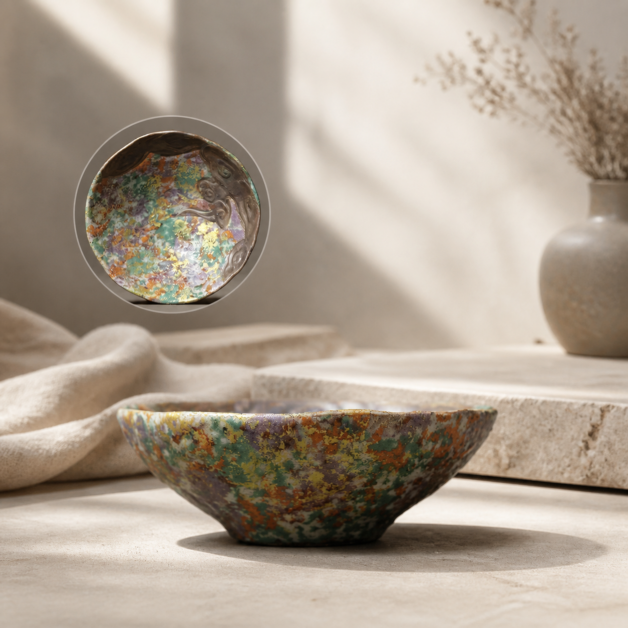 Vintage Kiln Glazed Gongfu Tea Cup – Colorful Rustic Ceramic Teacup 50ml